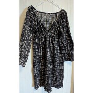 Blue Plate Geometric Knit Sheath Dress 1X V-Neck Button Bell Sleeve Knee Length